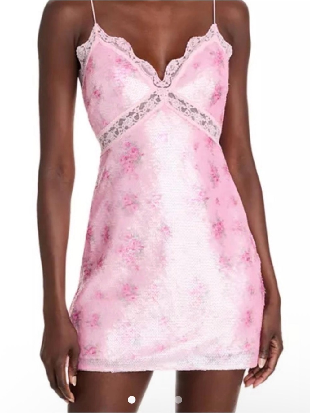 LoveShackFancy Pink Floral Lace-Trim Mini Dress